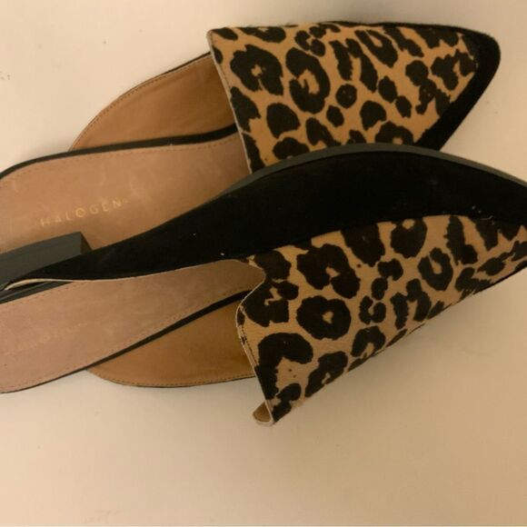 Halogen Corbin Leopard Print Calf Hair Black Suede Point Slide Women Mules 8.5M - Picture 6 of 6